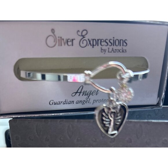 Silver Expressions By LA Rocks Angel Bracelet Heart Charm Guardian Angel Message - Picture 11 of 13